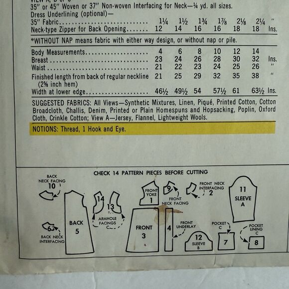 Vtg 60s McCalls 8903 Sewing Pattern Girls Dress Inverted Center Pleat Yoke Sz 10 - Picture 4 of 6